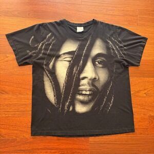 Vintage 70's-80's Bob Marley RARE Big Face Portrait AOP Graphic T-Shirt Black XL